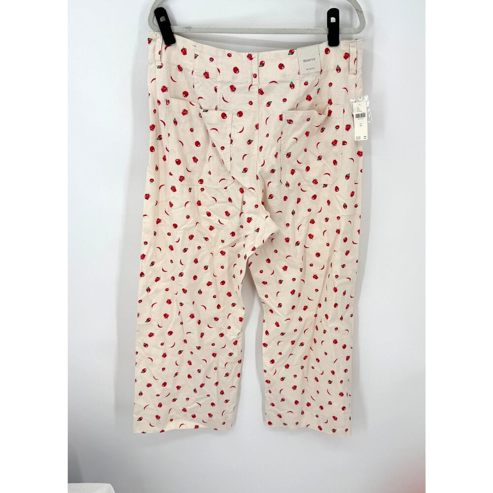 Maeve Cream Wide-Leg Pants with Red Cherry Print - Picture 5 of 7
